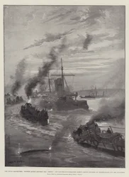 Die Marine-Manöver, Torpedo-Aktion zwischen der Thetis und Lieutenant-Commander Barrys zweiter Division von Torpedobooten vor den Longships